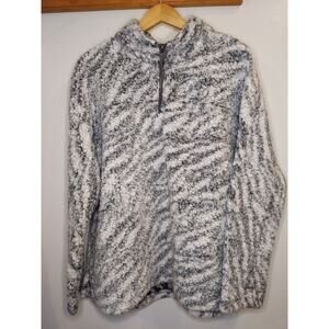 DYLAN Women's Sherpa Quarter Zip XL Gray White Fuzzy Pullover Cozy Soft